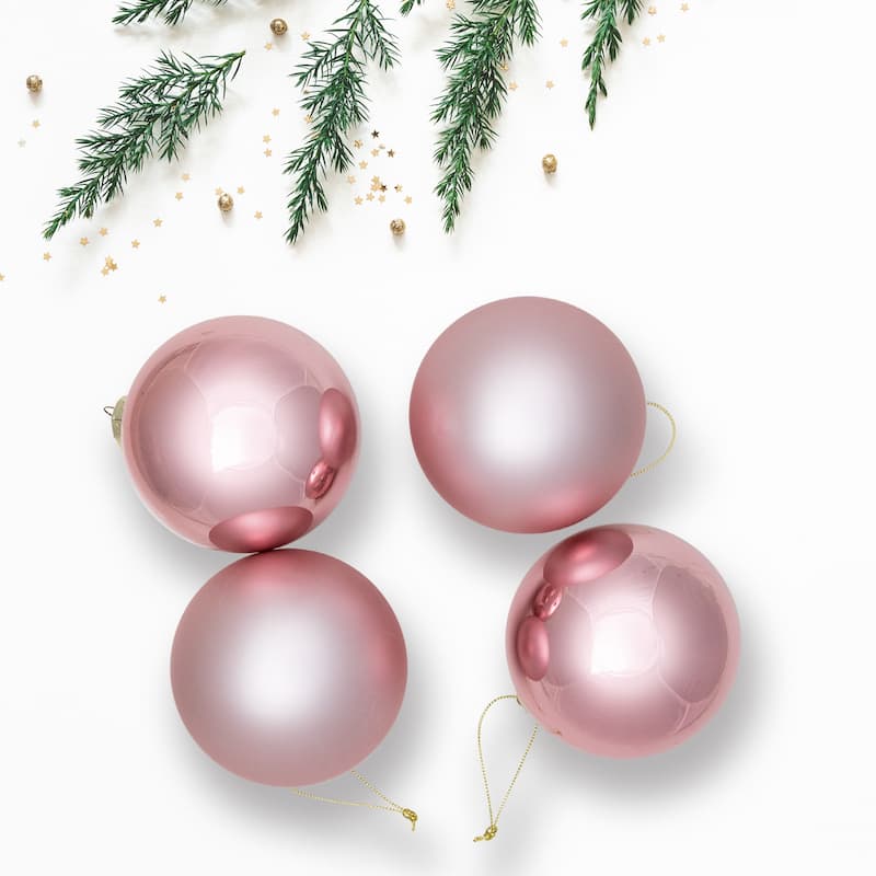 2-Finish Glass Christmas Ball Ornaments - 4" (100mm) - Rose Gold - 4ct