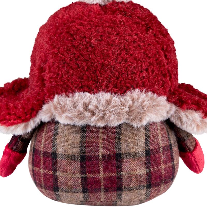 Plush Gnome Christmas Figure in Winter Trapper Hat - 7.75" - Maroon and Brown