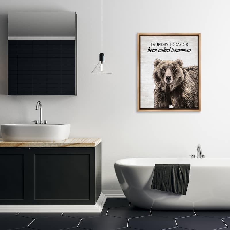 Stupell Bear Naked Tomorrow Funny Laundry Framed Floater Canvas Wall Art Design By Lettered and Lined