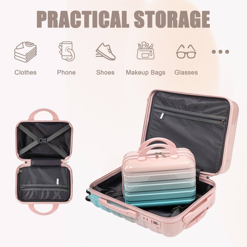 14In 20In 2 pcs in PC Spinner Wheel Luggage, Carry on Suitcase, With Gradient Color and Combination Lock