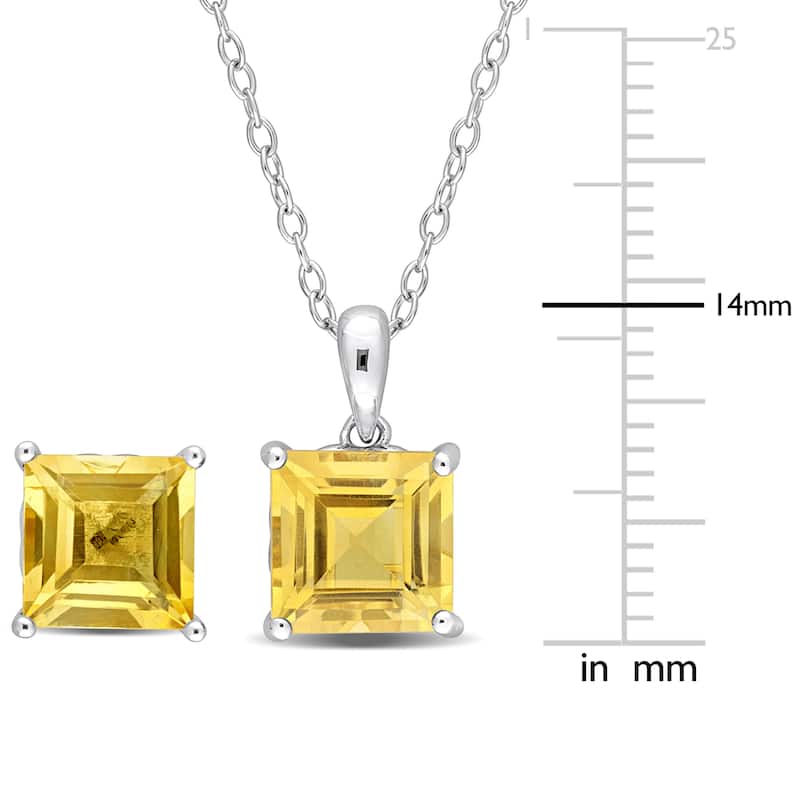 Miadora 7 1/3ct TGW Square Citrine Set of Necklace and Earrings in Sterling Silver