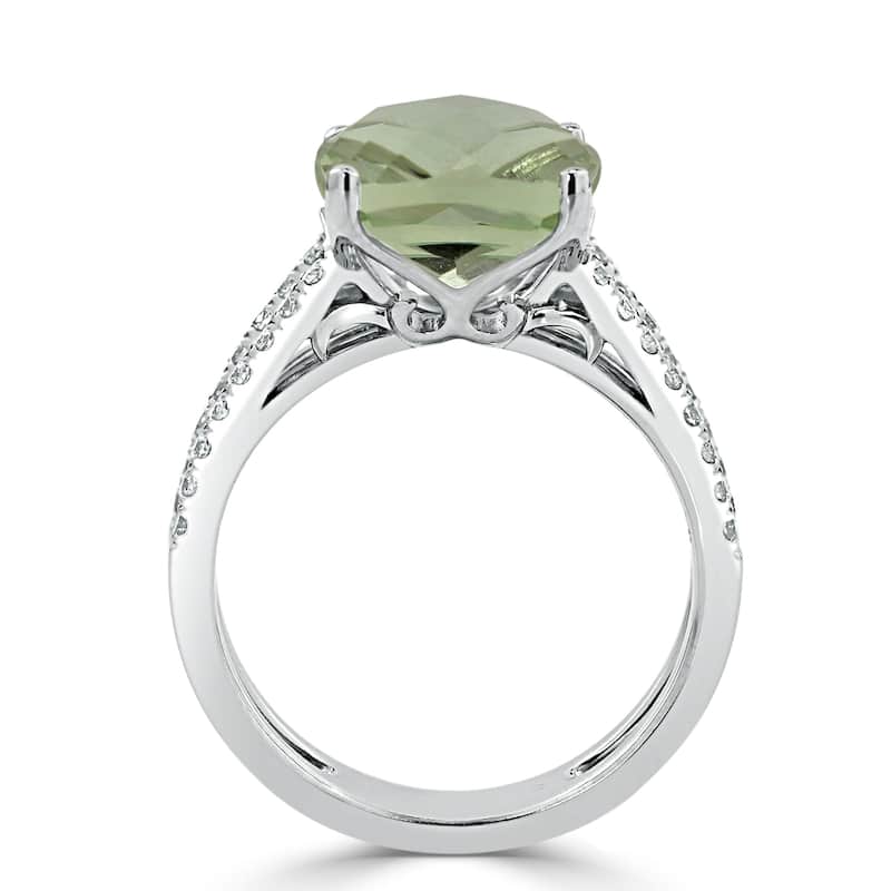 Auriya Modern 3ct Cushion-cut Green Amethyst and Diamond Engagement Ring 1/4cttw 14k Gold