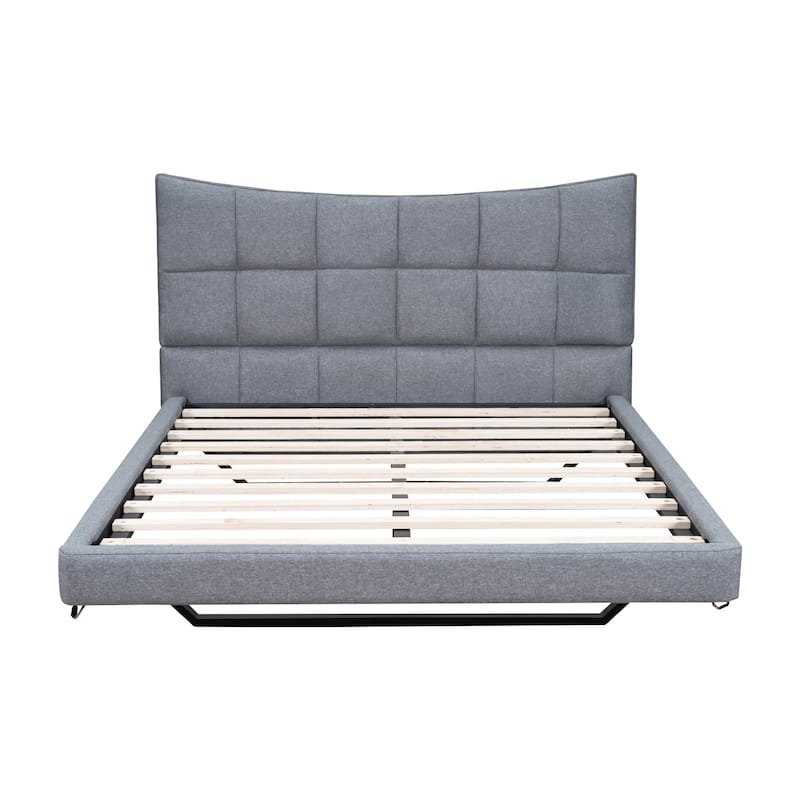 HomeRoots Gray Tufted Upholstered Full Bed Frame With LED Lighting And USB