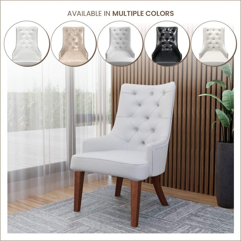 Dining Chair in Leather/Velvet Diamond-Tufted with Rubberwood Legs Set of 2