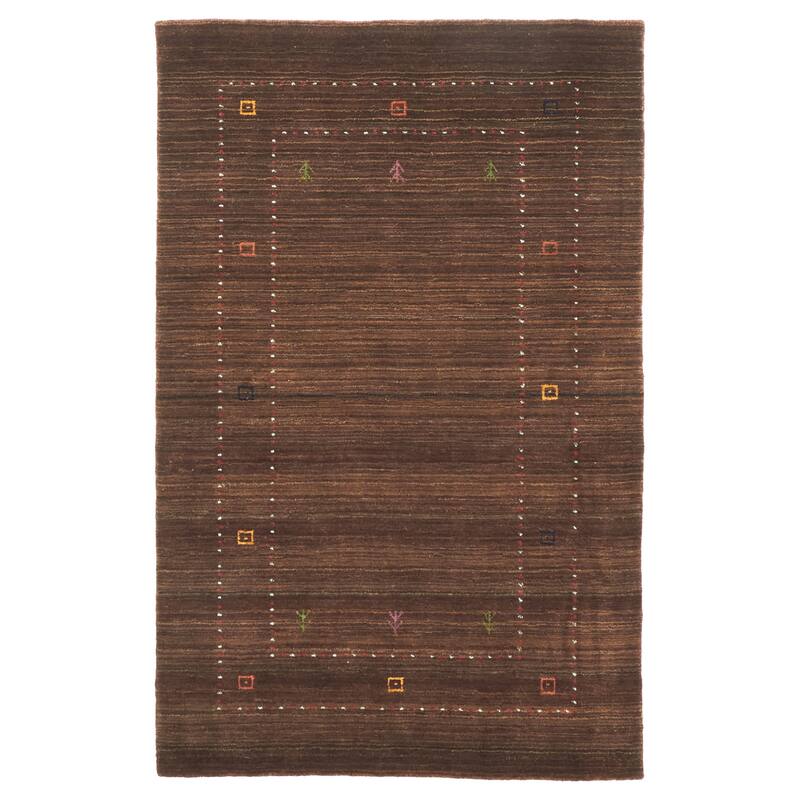 ECARPETGALLERY Hand Loomed Kashkuli Gabbeh Dark Brown Wool Rug - 3'11 x 6'1