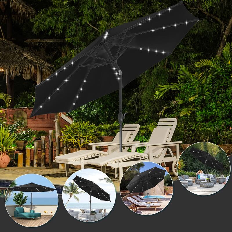 10ft Patio Umbrella with Lights Outdoor Solar Umbrella