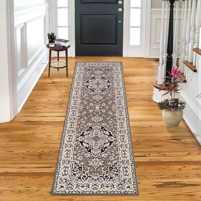 Superior Traditional Oriental Floral Medallion Indoor Area Rug - 2' 7" x 8' - Brown