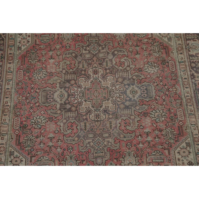 Distressed Tabriz Persian Vintage Area Rug Hand-Knotted Wool Carpet - 6'5" x 9'7"