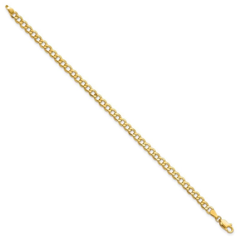 Curata 14k Yellow Gold Hollow Polished Lobster Claw Closure 4.3mm Semi-Solid Curb Link Chain Bracelet - 7 Inch
