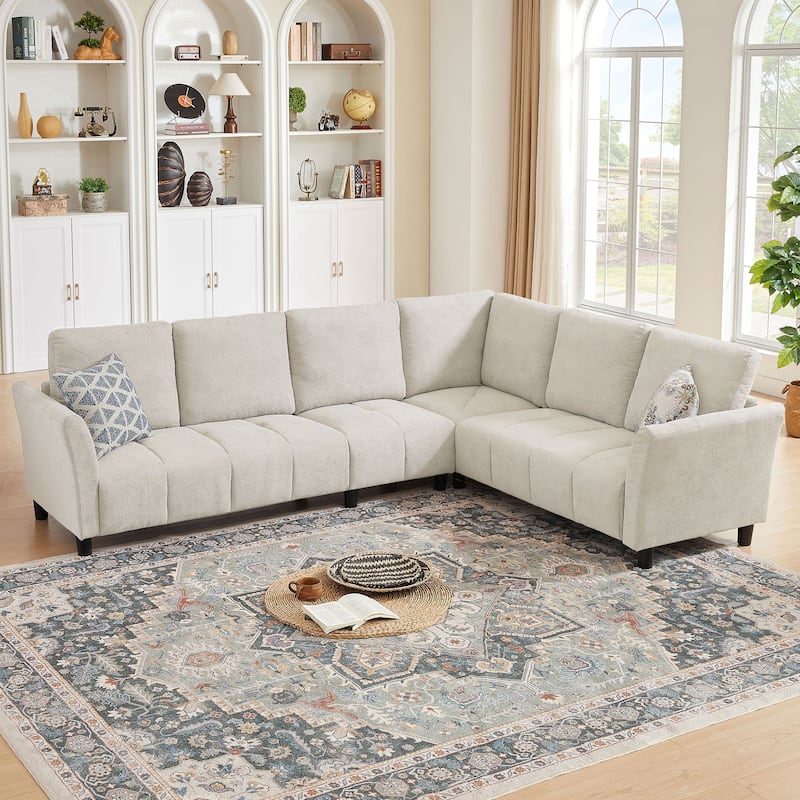 "102.56" Wide Reversible Sectional Sofa with Corner Lounge Seat - Beige