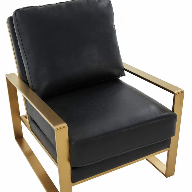 LeisureMod Jefferson 3-Piece Leather Armchairs and Geometric Coffee Table Set - 36"
