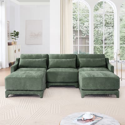 Three-Seater Sofa with 2 Movable Ottomans