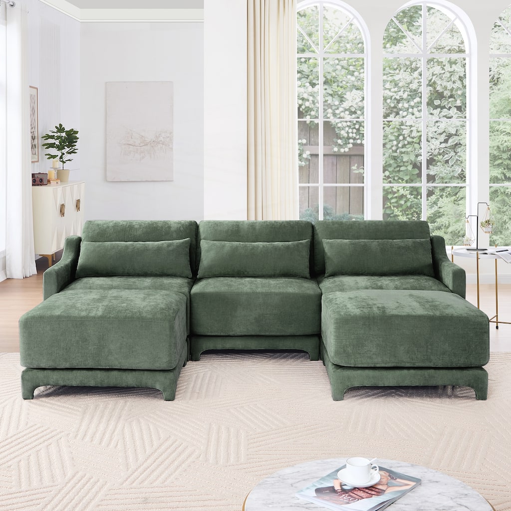 Three-Seater Sofa with 2 Movable Ottomans