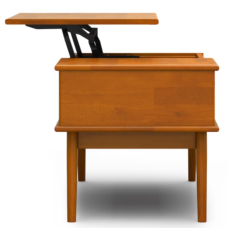 WYNDENHALL Tierney SOLID HARDWOOD 48 inch Wide Rectangle Mid Century Modern Lift Top Coffee Table in Teak Brown