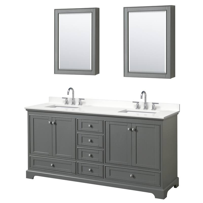 Wyndham Collection WCS202072D-QTZ-US3MED Deborah 72" Free Standing - Dark Gray / White Quartz Top / Polished Chrome