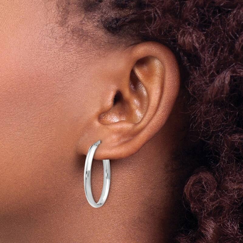 Curata 14k White Gold 26x3mm Polished Domed Oval Hoop Earrings