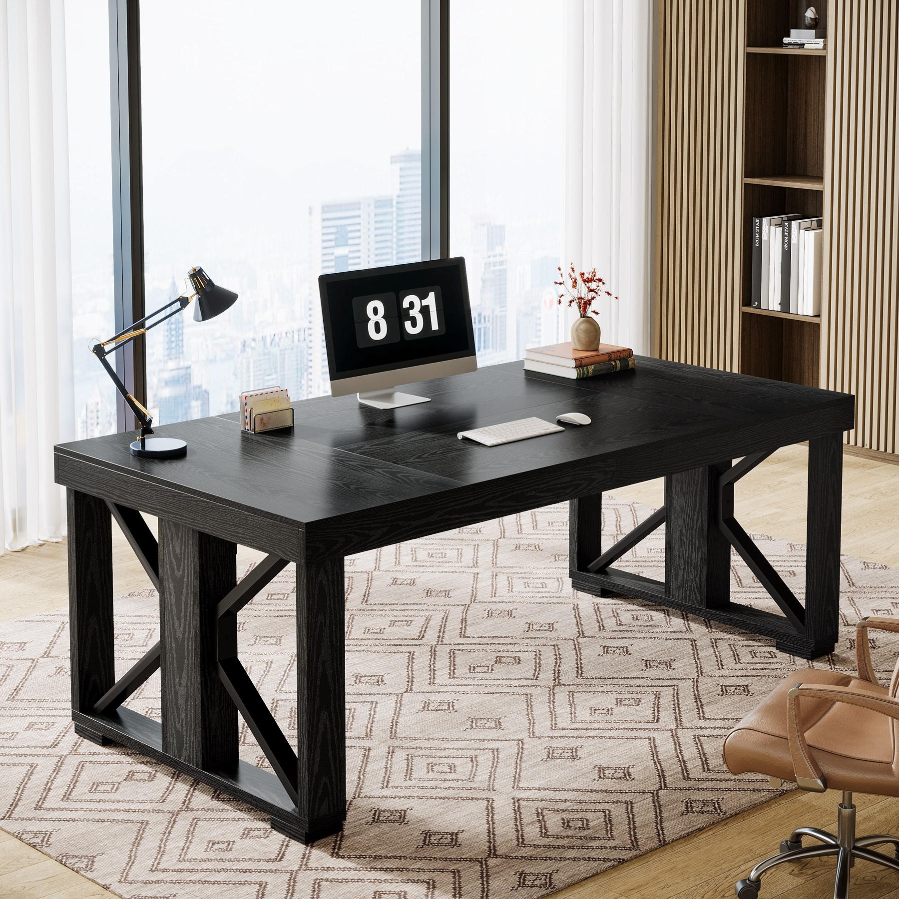 70.87 Inch Wooden Office Computer Desk with Double Pedestal
