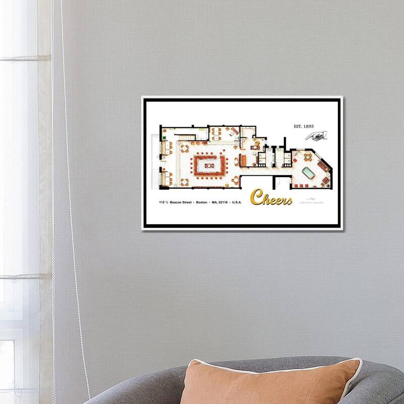 iCanvas "The Bar From Cheers" by TV Floorplans & More Framed Canvas Print