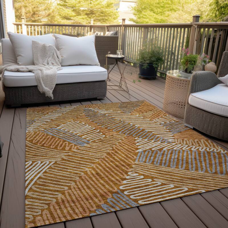 Machine Washable Indoor/ Outdoor Chantille Contemporary Squiggles Rug