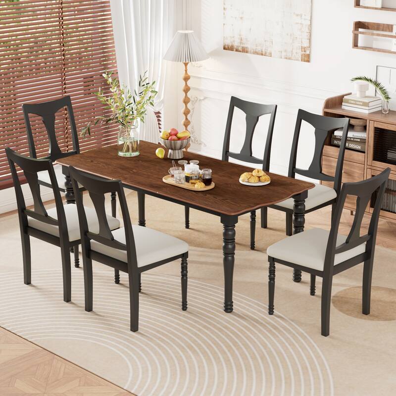 Expandable Dining Table Set For 4 To 8, Rustic Space-Saving Table With Removable Leaves,Wooden Dining Room Table