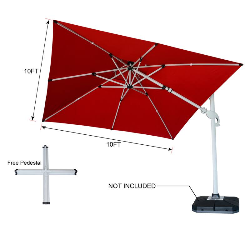 9 x 11 FT Outdoor Dual Top Solar Powered LED Aluminum Patio Cantilever Umbrella and Weighted Base