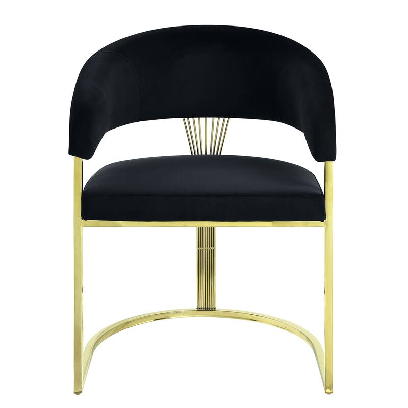 HomeRoots Black and Gold Upholstered Velvet Partially Open Back Dining Side Chair - 20.00 in. x 32.00 in. x 22.00 in.