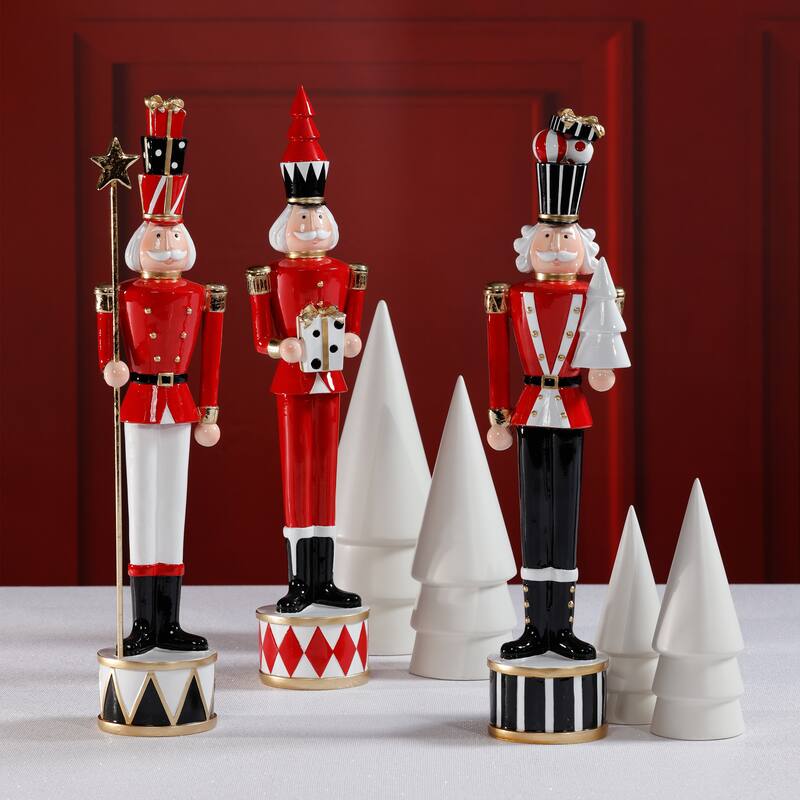 Clarance Twinkle Troop Christmas Figurines, Set of 3, Festive Holiday Décor, 18" Tall - Red, White, Black