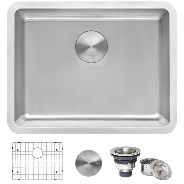 slide 2 of 10, Ruvati 23-inch Undermount Kitchen Sink 16 Gauge Stainless Steel Single Bowl - RVM5908 - Silver - 23" X 18"