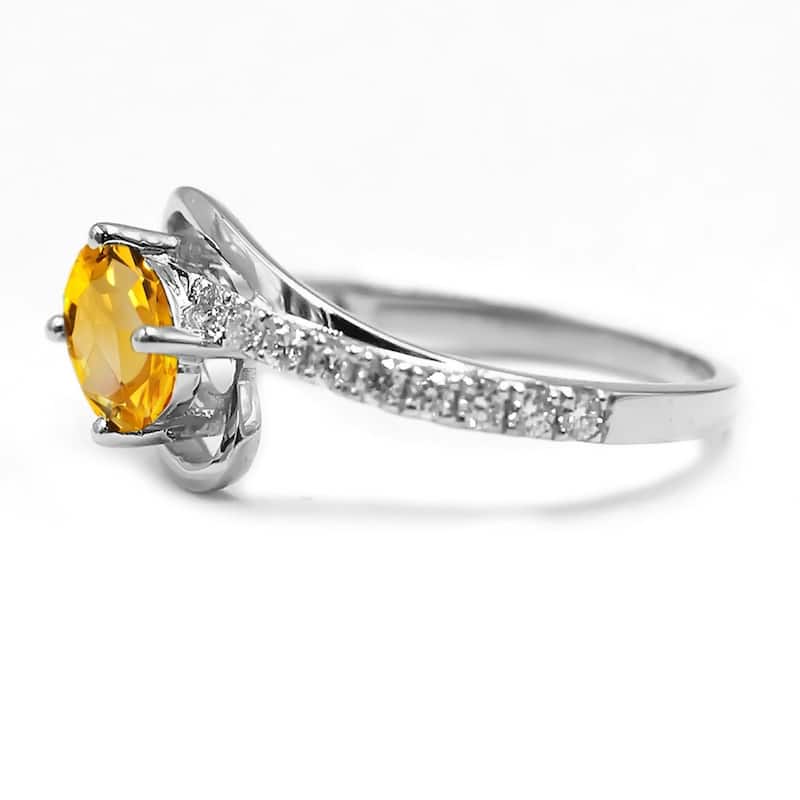 925 Sterling Silver Citrine and White Topaz Ring