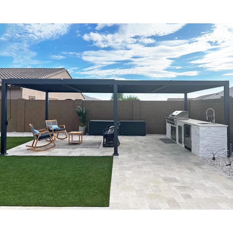 PURPLE LEAF Louvered Pergola Sun Shade Shelter with Adjustable Metal Roof for Patio Hardtop Pergola