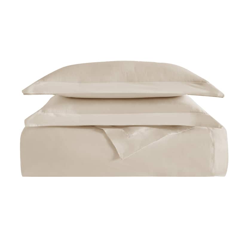 Vince Camuto Solid 400TC Percale 3 Piece Duvet Cover Set - Khaki - Queen