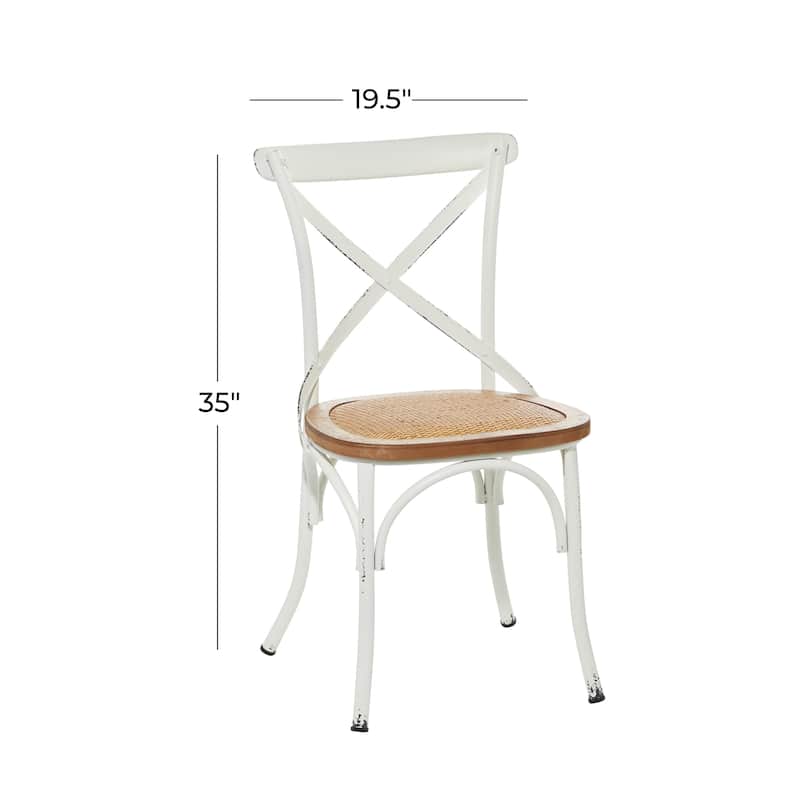 Metal Dining Chair with Brown Rattan Seat with or without Curved Details - Set of 2 Black or White - Roche River Decor