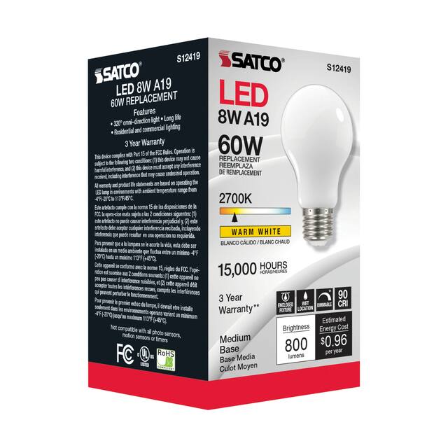 8.2 Watt LED A19 Soft White Medium Base 2700K 90 CRI 120 Volt