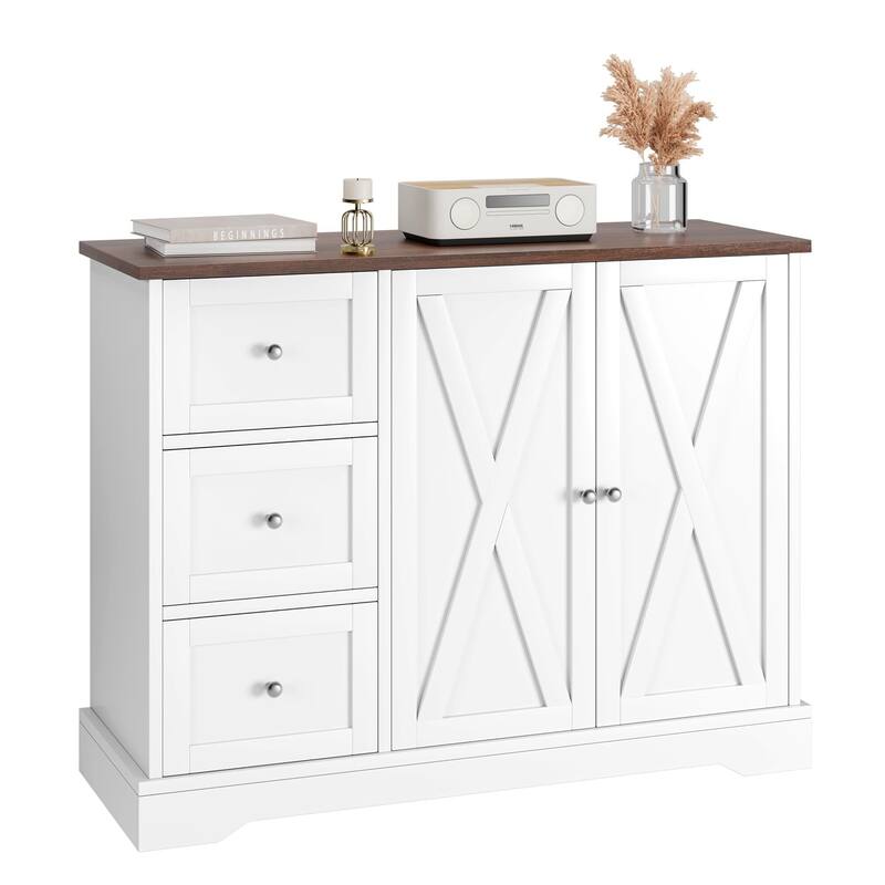 Buffet Cabinet with Storage, Farmhouse Kitchen Cabinet with 3 Drawers