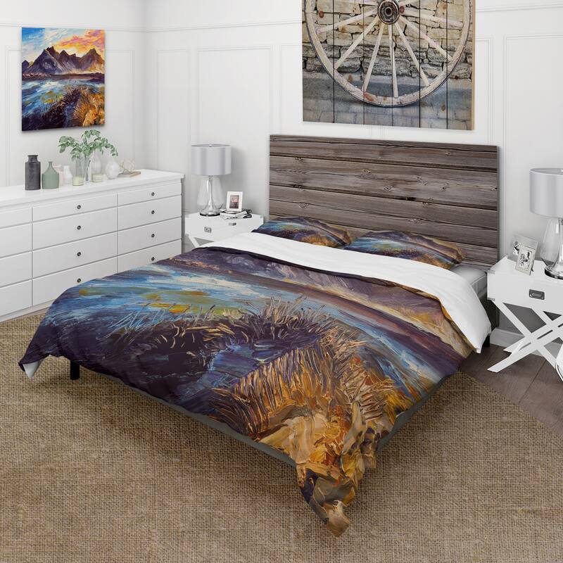 Designart 'Pink Sunset Over The Mountains By The Sea' Nautical & Coastal Duvet Cover Set