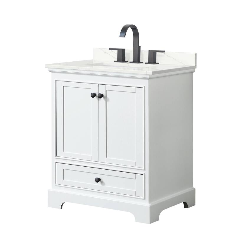 Wyndham Collection WCS202030S-QTZ-US3MXX Deborah 30" Free Standing - White / Giotto Quartz Top / Matte Black Hardware