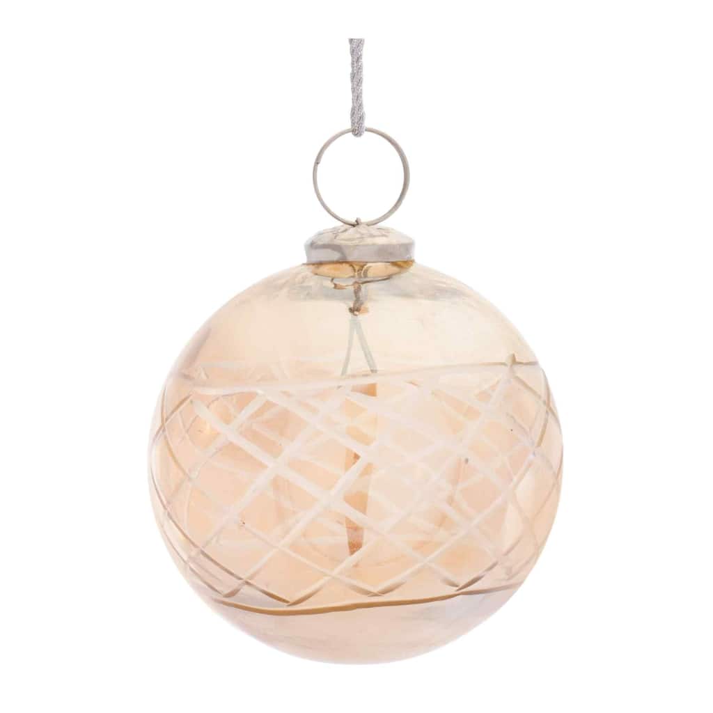 Shiny Finish Etched Glass Christmas Ball Ornaments 3" (80Mm) Beige 6Ct