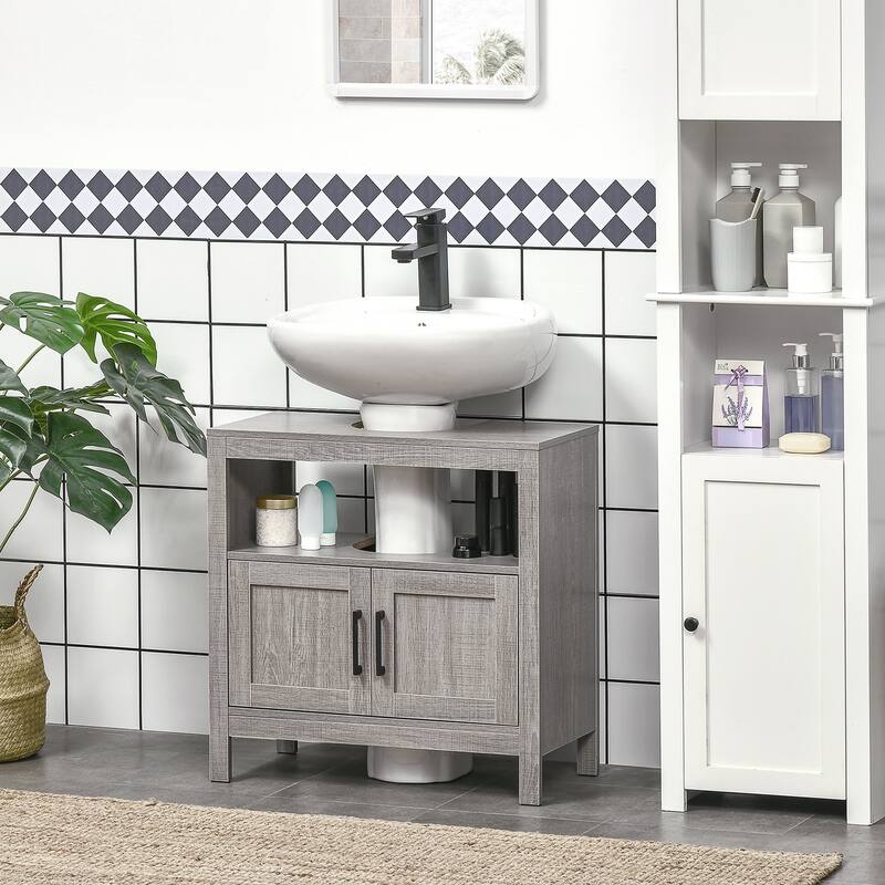 Bathroom Under Sink Cabinet with 2 Doors and Open Shelf,Bathroom Under Sink Cabinet with 2 Doors and Open Shelf - Grey