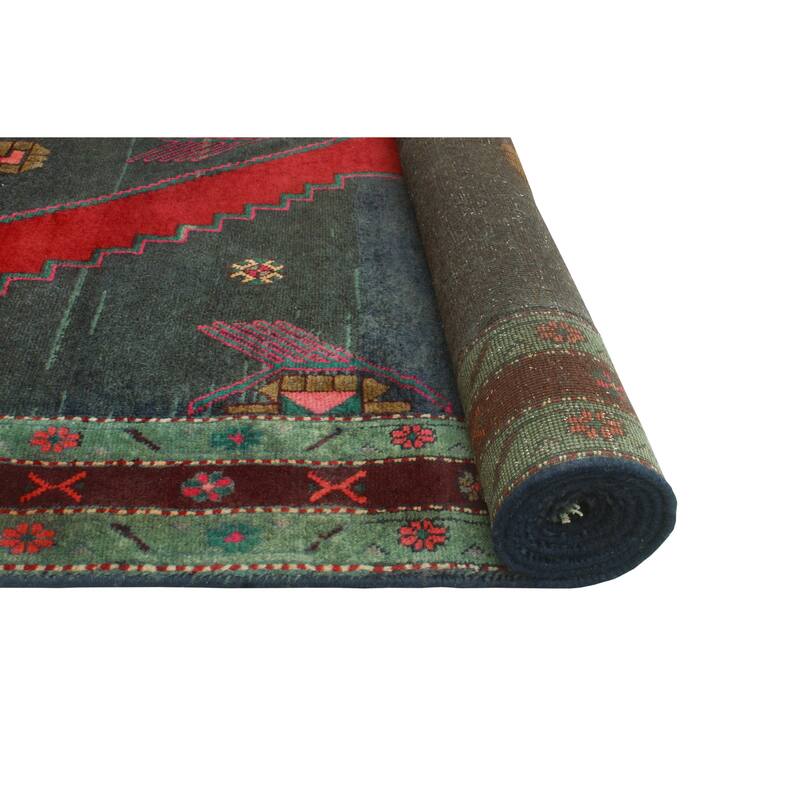 Fine Vintage Distressed Golshan Navy/Red Rug - 4'11" x 9'3"