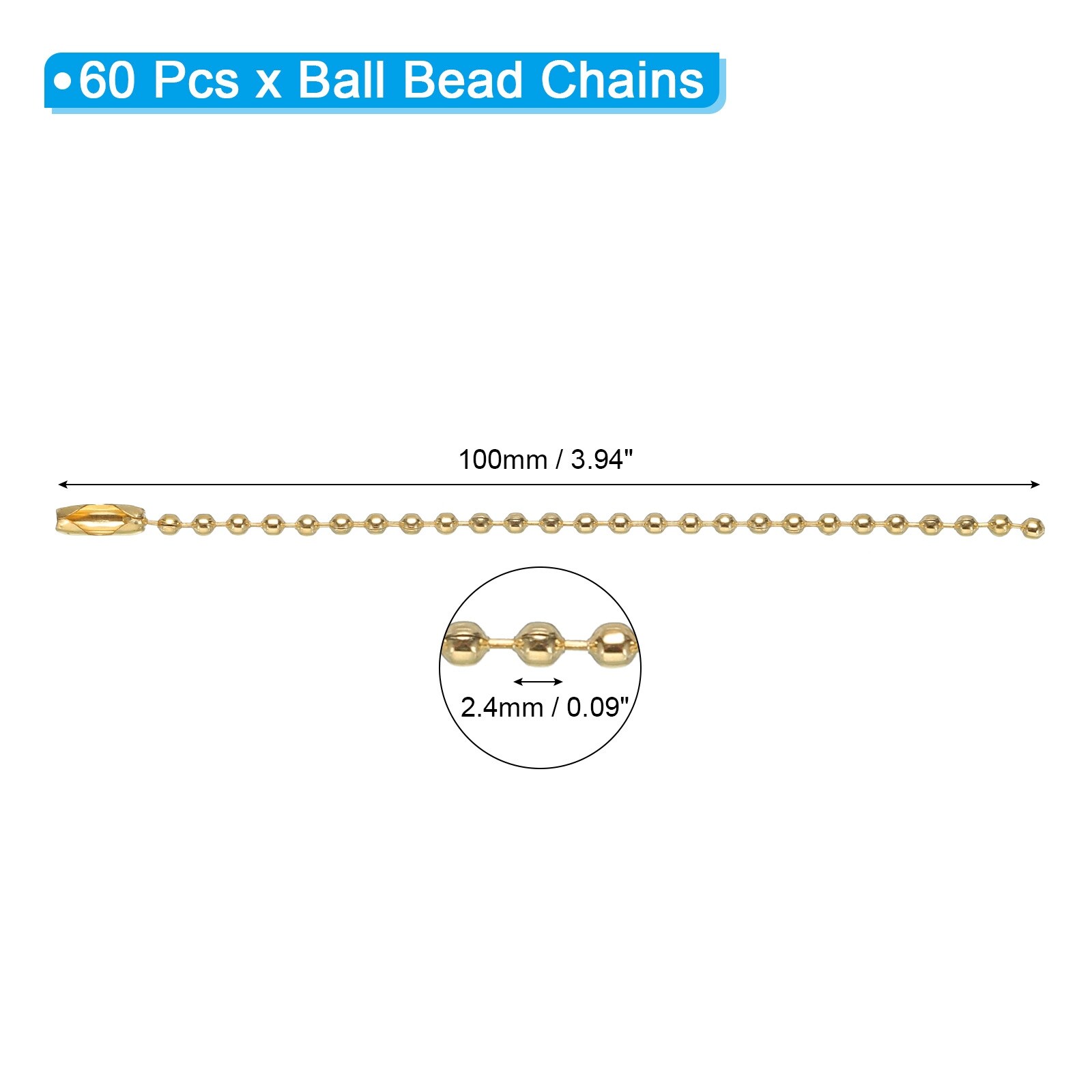 Ball Beads Chain,Bulk Dog Tag Long Metal Chain for Dog Tag Making DIY Crafts Hanging Decoration - 4.72 inch