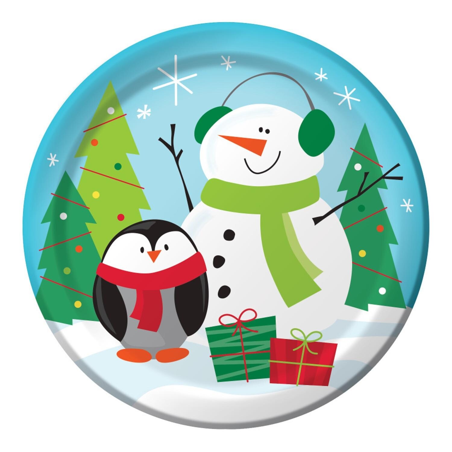 Pack of 8 Christmas Snowman 7" Paper Plates 