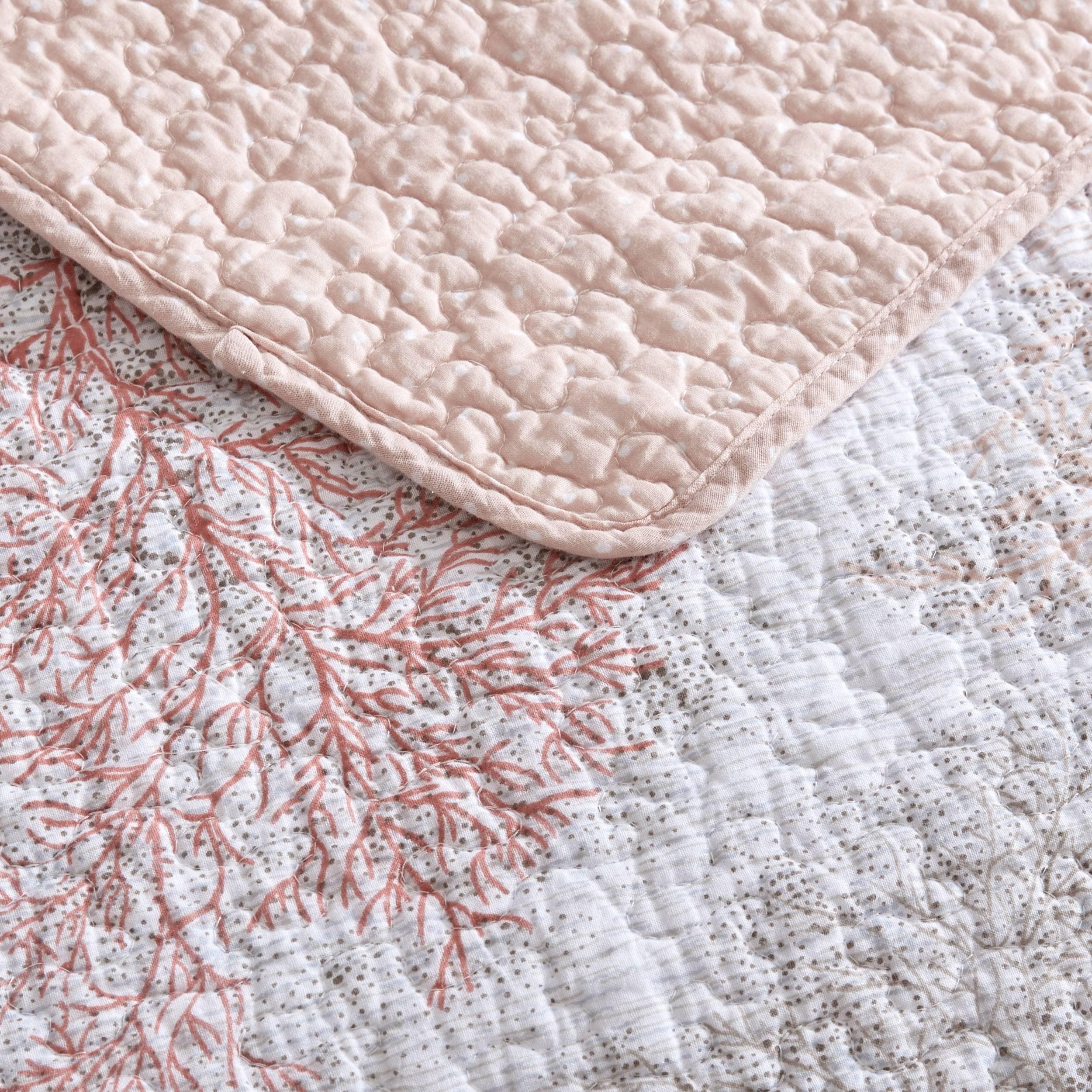 Laura Ashley Saltwater Cotton Reversible Coral Quilt Set ...