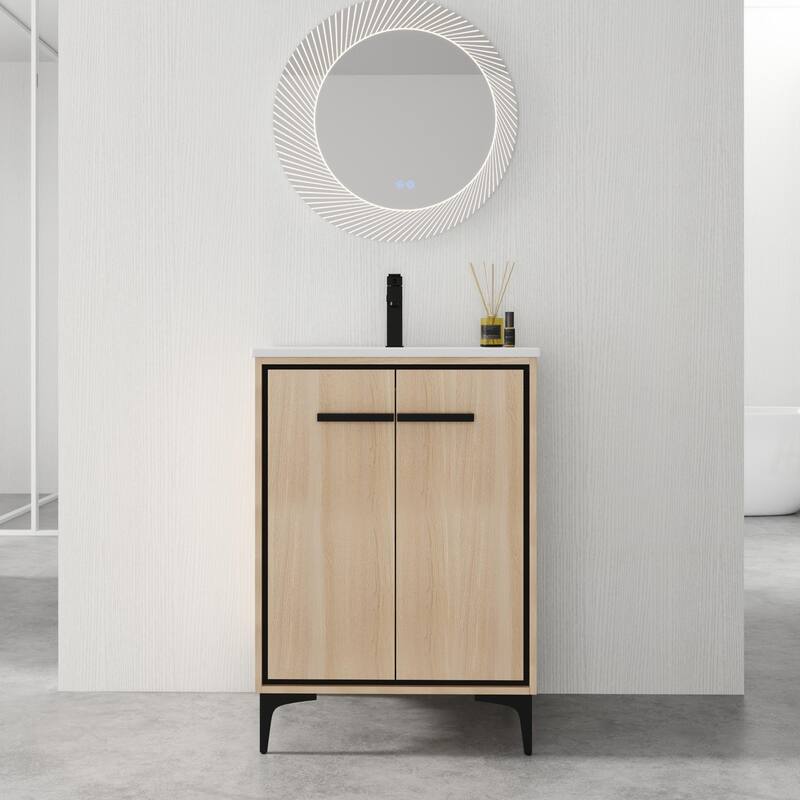 ARTCHIRLY 24/30 Inch Bathroom Vanity with Sink, Freestanding Bathroom Vanity with Soft Close Door and Adjustable Shelf - 24''W - Beige