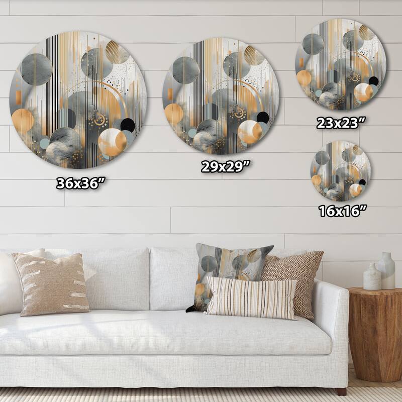 Designart "Abstract Shapes And Lines II" Abstract Marble Metal Round Wall Art