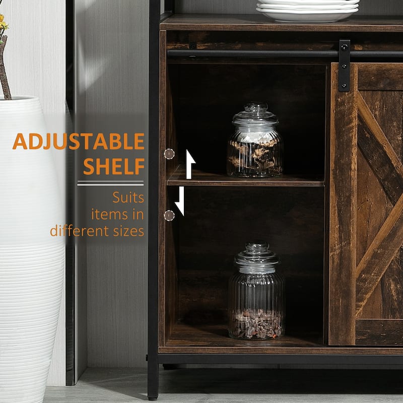 Industrial Sideboard Buffet Cabinet, Kitchen Cabinet with Sliding Barn Doors, Coffee Bar Cabinet with Stemware Racks