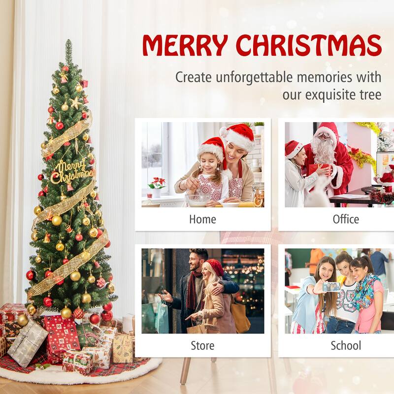 Gymax 5/6 FT Pencil Christmas Tree Artificial Xmas Tree w/ 295/392 - See Details