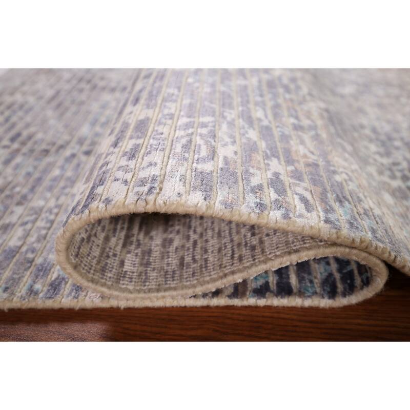 All-Over Striped Abstract Modern Accent Rug Hand-Knotted Wool Carpet - 2'8" x 5'0"