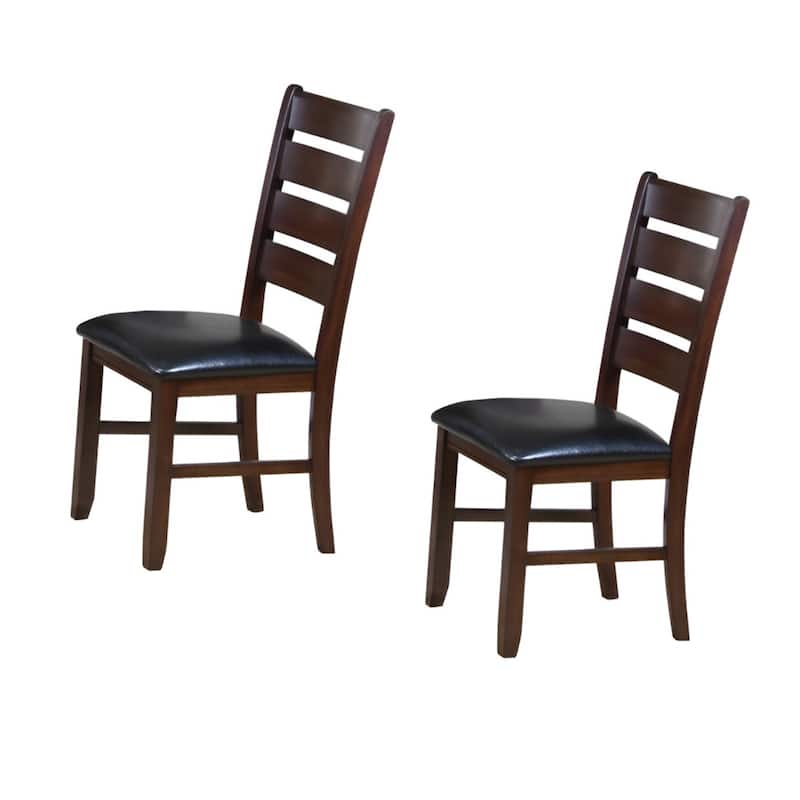 Set of 2 Faux Leather Ladder Back Side Chairs and Solid Wood Legs for Kitchen or Dining - 23” L x 20” W x 40” H - Espresso