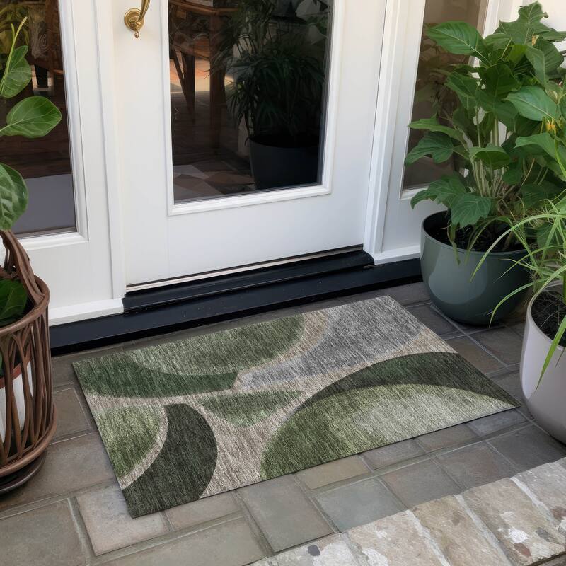 Machine Washable Indoor/ Outdoor Modern Hays Chantille Rug - Olive - 1'8" x 2'6"