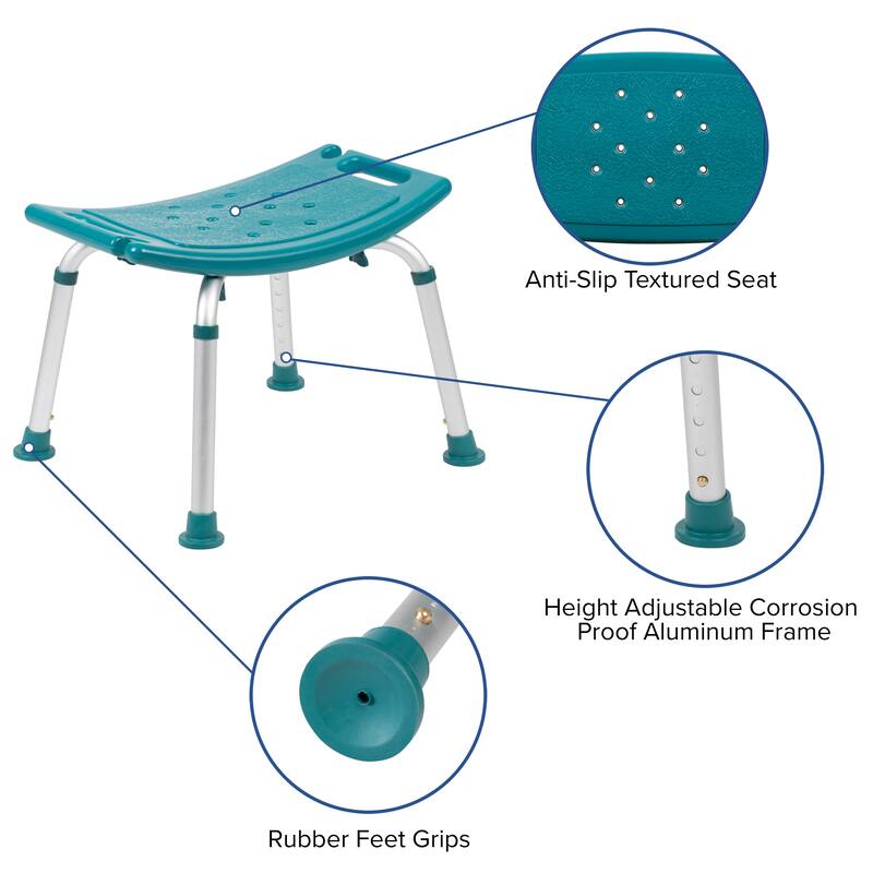 Tool-Free 300 Lb. Capacity, Adjustable Bath & Shower Chair w/Non-slip Feet - 17"D x 19"W x 14.5" - 21.5"H